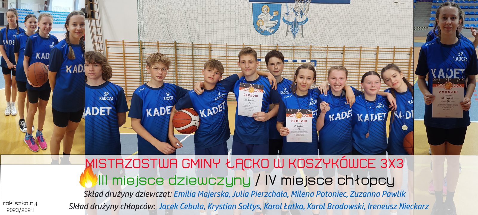drużyny SP w Kadczy biorące udział w zawodach sportowych w Koszykówce 3x3