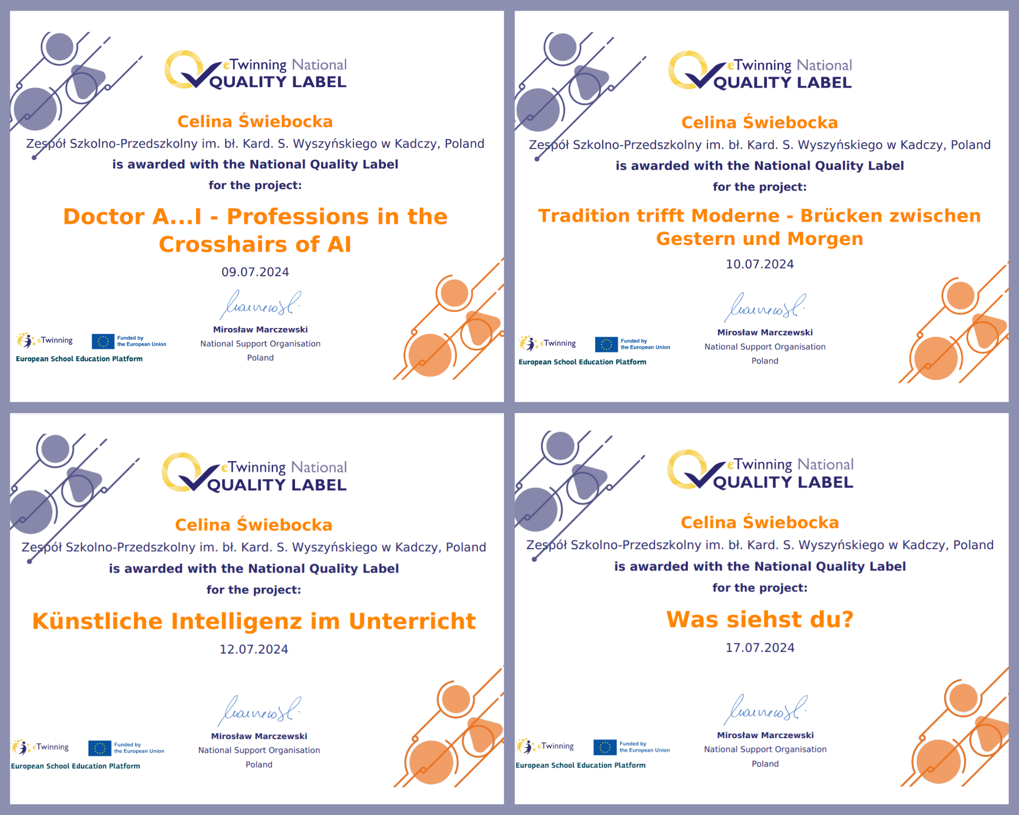 Odznaki Jakości przyznane projektom z języka niemieckiego oraz doradztwa zawodowego 2024
