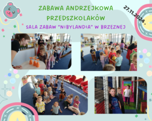 Kolaż zdjęć prezentujący zabawę Andrzejkową Przedszkolaków