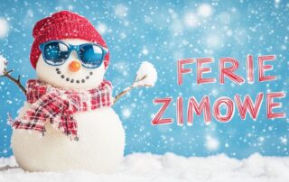Ferie zimowe - napis i bałwanek