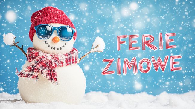 Ferie zimowe - napis i bałwanek