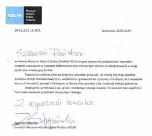 Podziękowania od Dyrektora Muzeum
