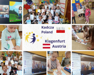Kolaż zdjęć przedstawiających aktywności podczas projektu eTwinning