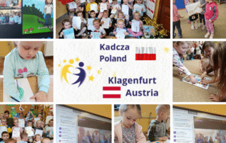 Kolaż zdjęć przedstawiających aktywności podczas projektu eTwinning