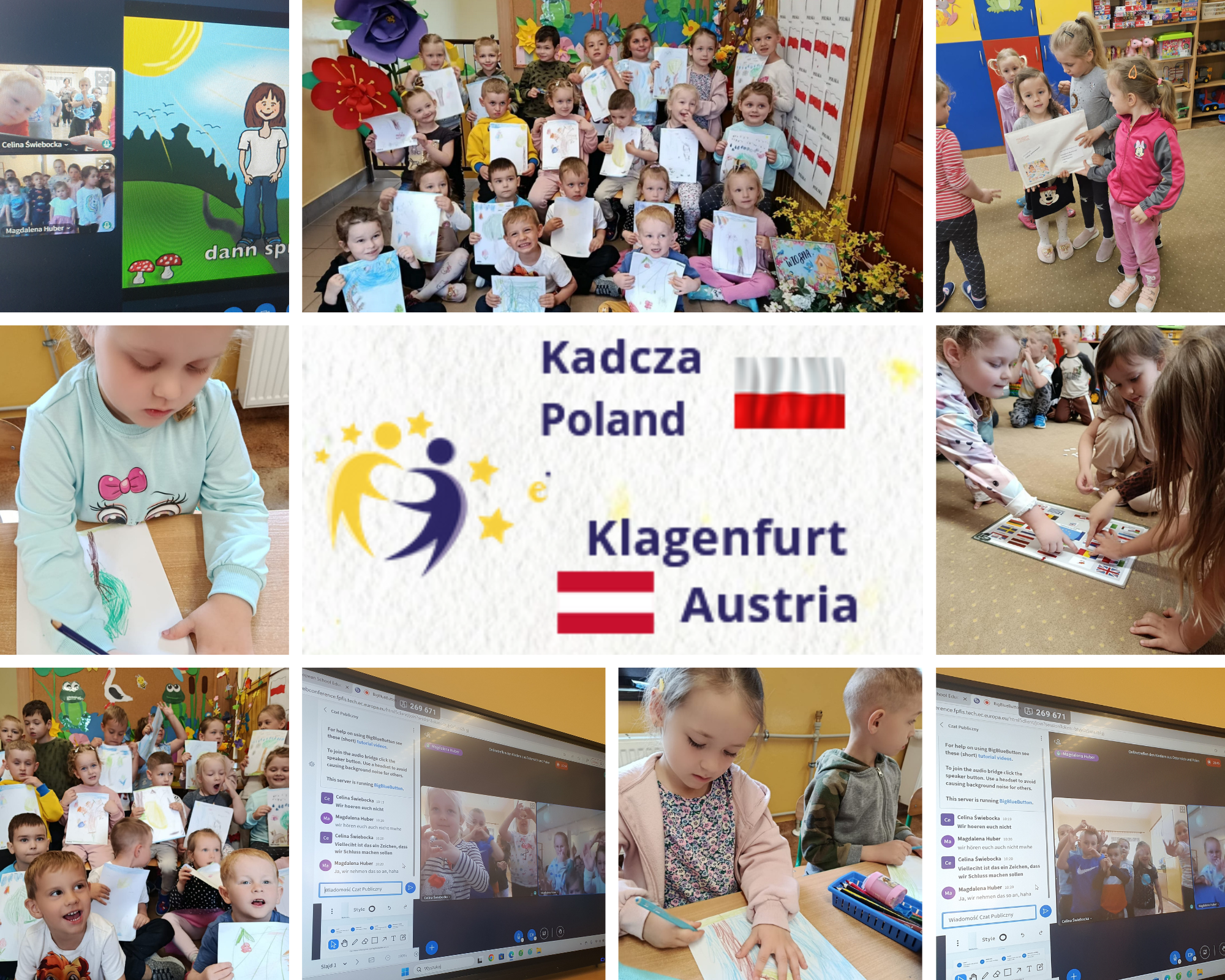 Kolaż zdjęć przedstawiających aktywności podczas projektu eTwinning