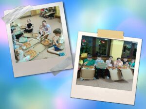 Uczniowie podczas wspólnego posiłku.