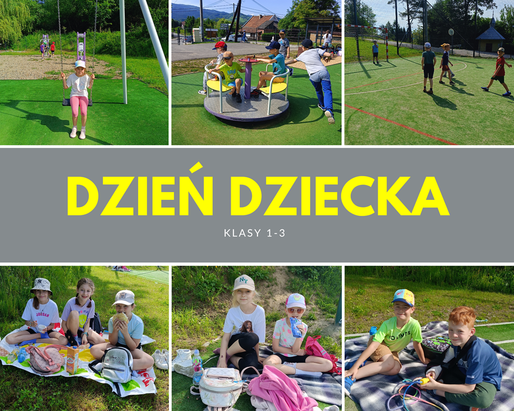 Kolaż zdjęć przedstawiający przebieg dnia Dziecka uczniów klas 1-3