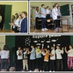 Kolaż zdjęć z pożegnania klasy ósmej.