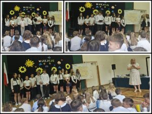 Kolaż zdjęć z zakończenia roku szkolnego.