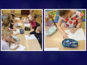 Dzieci z oddziału przedszkolnego w czasie wykonywania ćwiczeń w Dniu Kropki.