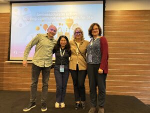 Paweł Czapliński i Dominika Tokarz - przedstawiciele Narodowego Biura eTwinning Polska, Alicja Ellenberger i Celina Świebocka podczas Europejskiej Konferencji w Krakowie