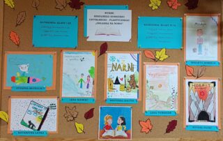 Zdjęcie przedstawiające pracę laureatów Szkolnego Konkursu Czytelniczo -Plastycznego "Okładka na nowo"
