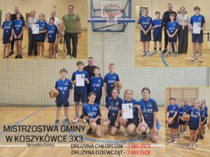 kolaż zdjęć drużyn SP Kadcza podczas zawodów sportowych w koszykówce 3x3