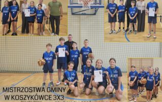 kolaż zdjęć drużyn SP Kadcza podczas zawodów sportowych w koszykówce 3x3