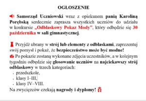Ogłoszenie pokaz mody