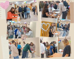 Kolaż 6 zdjęć - uczniowie podczas wróżb andrzejkowych