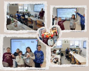 Kolaż 5 zdjęć, przedstawiających dzieci podczas zajęć Matematyczne Andrzejki