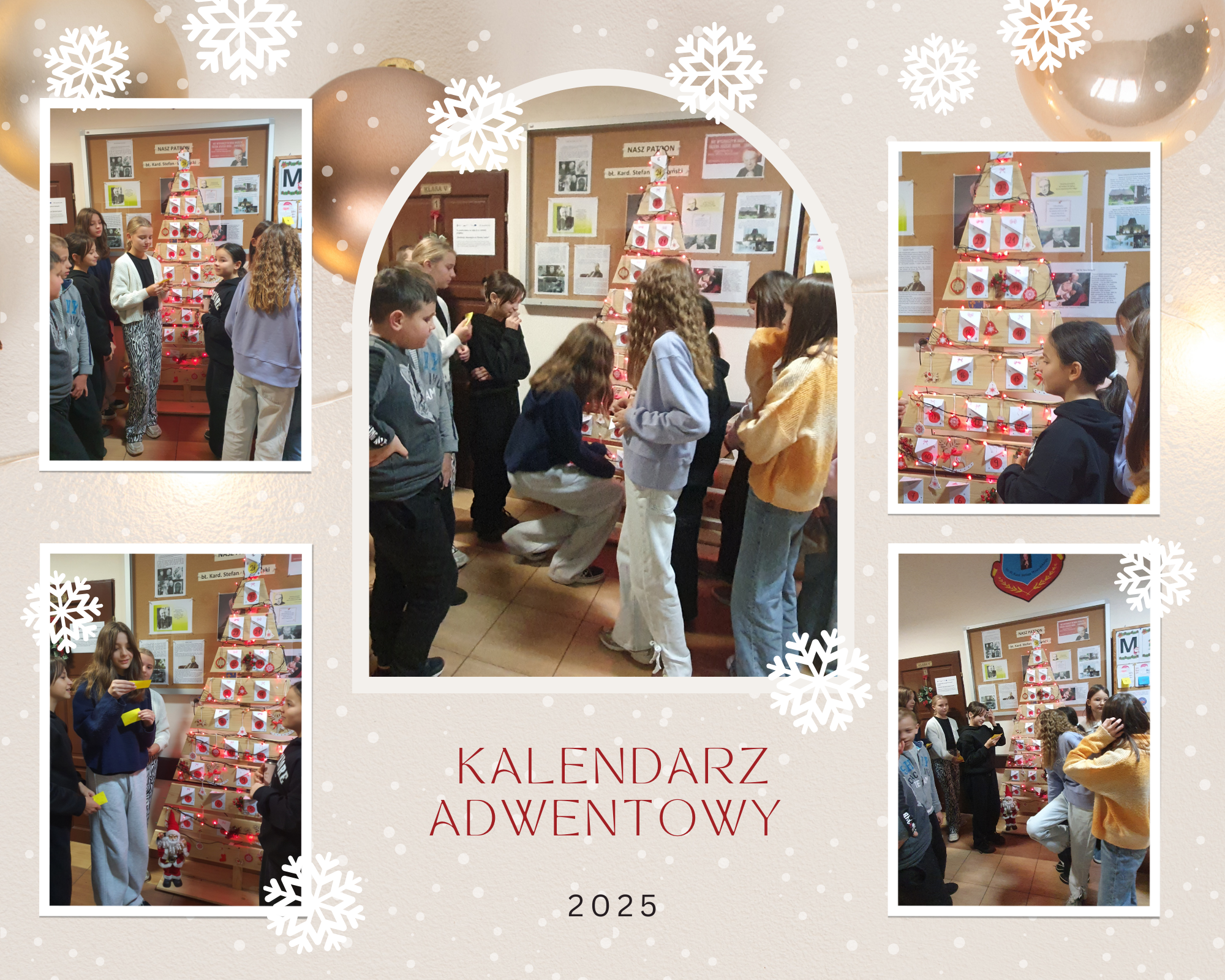 Uczniowie oczytują zadania z kalendarza adwentowego