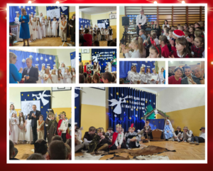 Kolaż zdjęć przedstawiających uczestników Jasełek