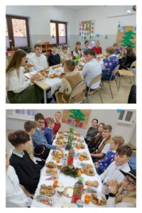 Uczniowie podczas spotkania wigilijnego
