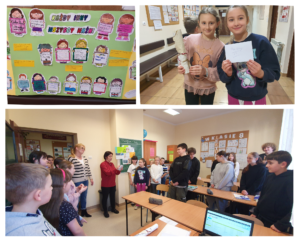 Kolaż zdjęć przedstawiający uczniów podczas realizacji zadania