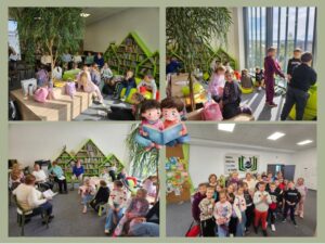 Uczestnicy spotkania z seniorami w bibliotece