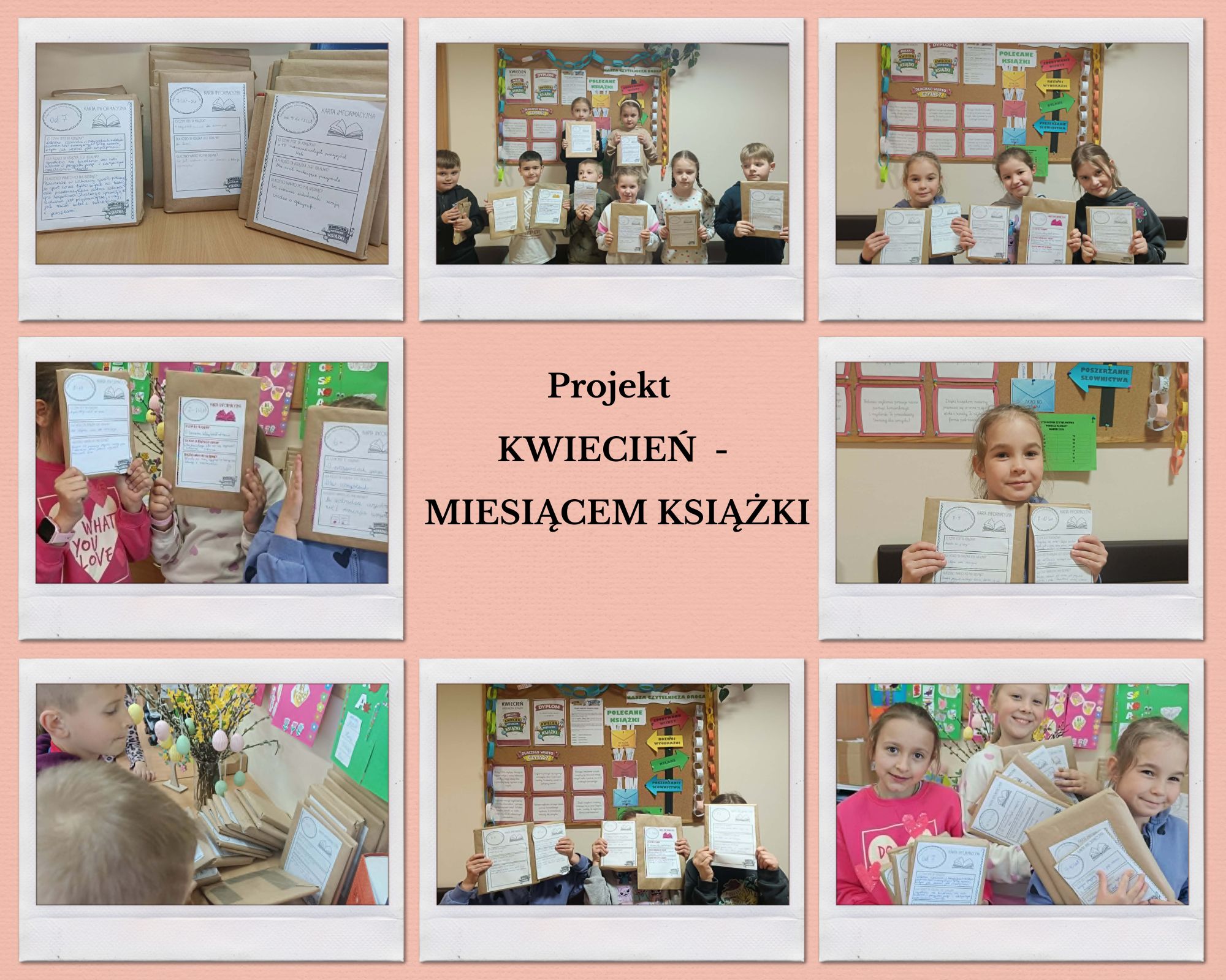 uczniowie SP w Kadczy biorący udział w akcji " Kwiecień - miesiącem książek"